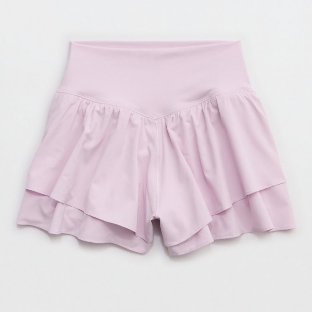 S: Aerie Flirty Ruffle, Tiered Stretch Shorts - Picture 5 of 6
